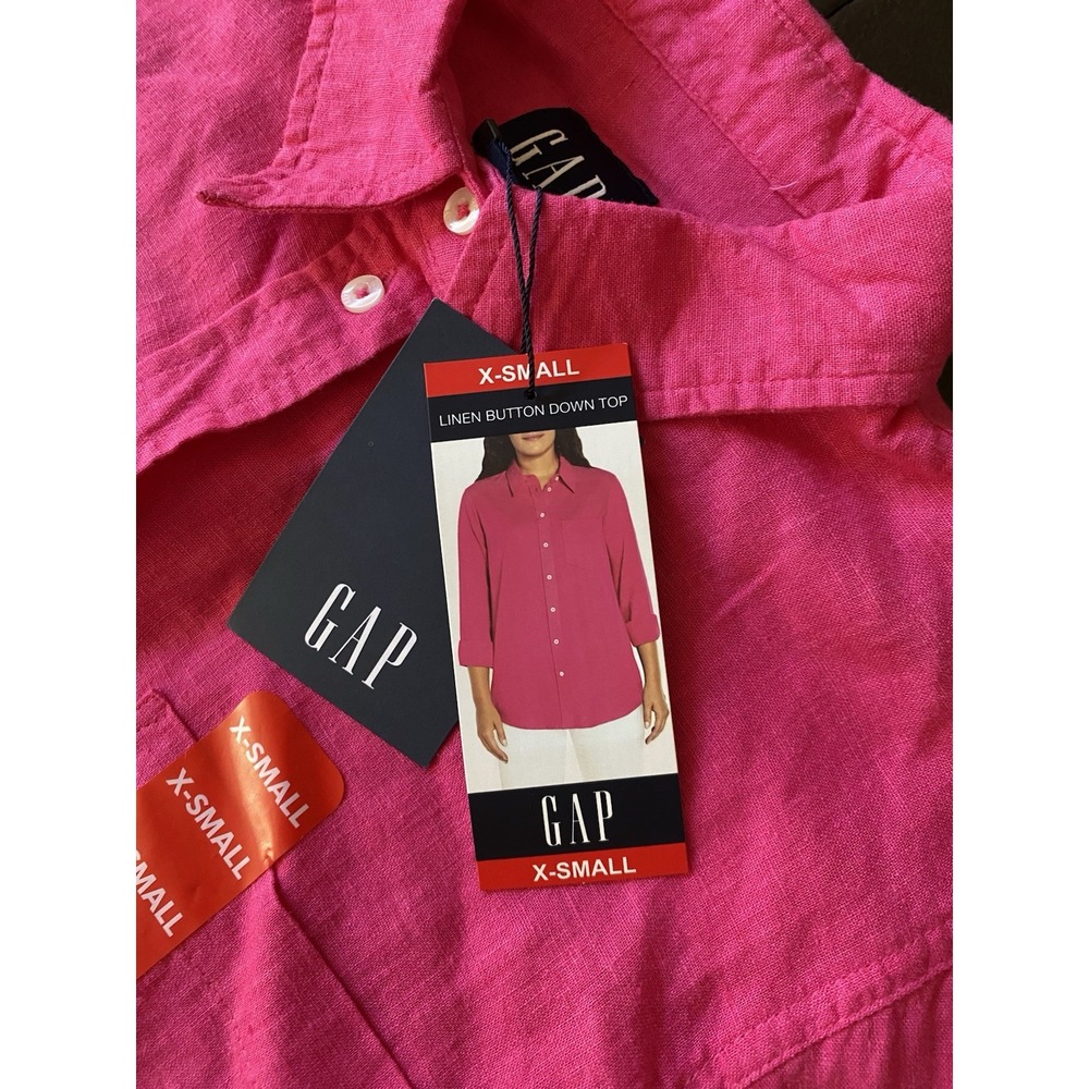 GAP Linen Blend‎ Button Up Shirt Womens XS Hot Pink Long Sleeve Tunic Top Beachy - Picture 5 of 16